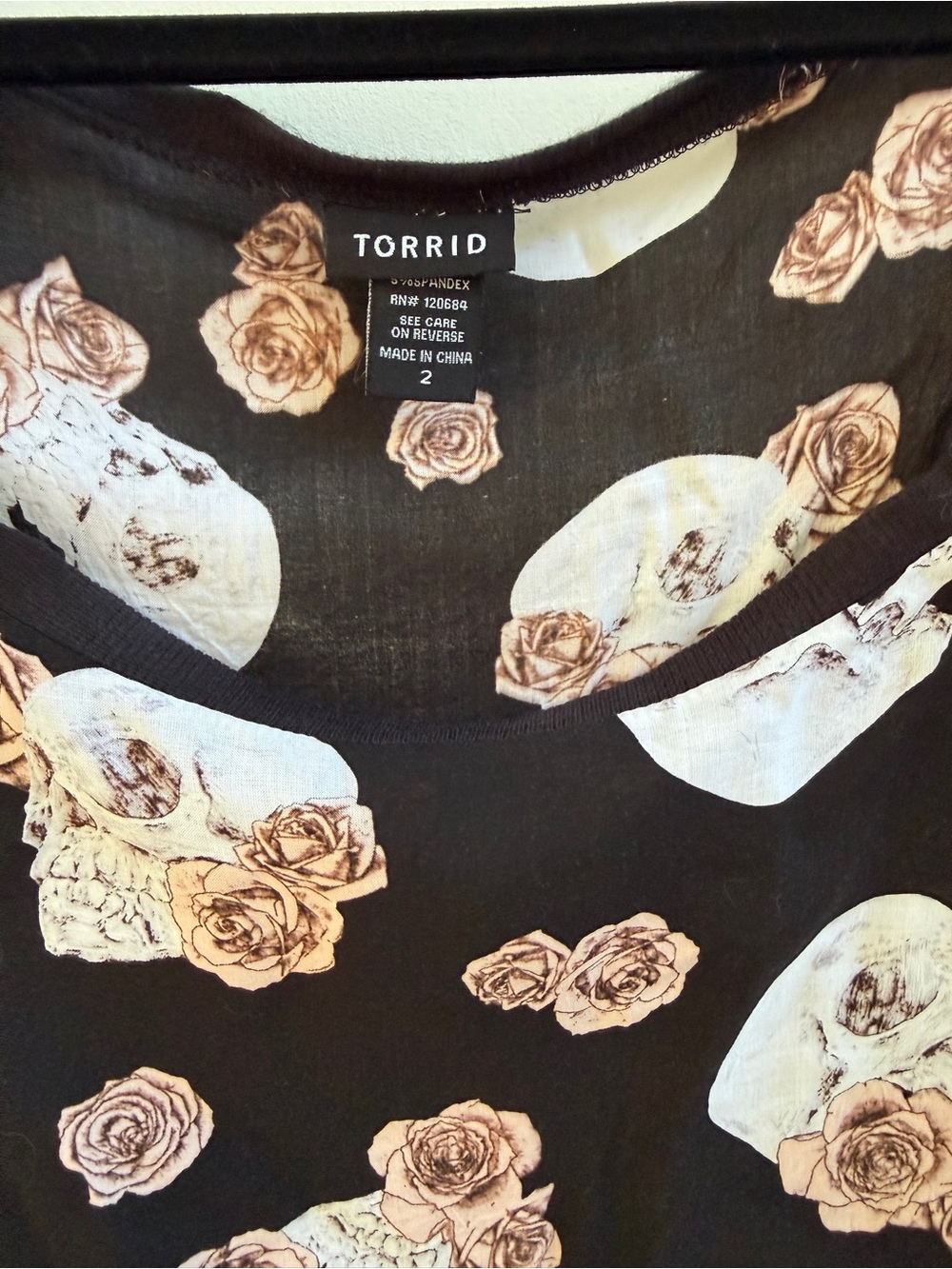 torrid Black Tank Top with Pale Pink Rose & Skull Print - Picture 2 of 4